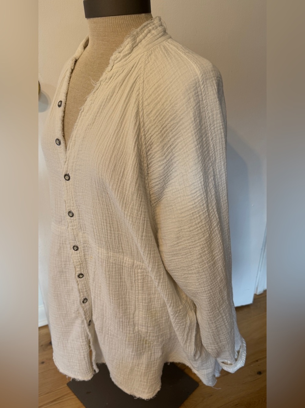 We The Free Free People Cream Button-Front Oversized Gauze Shirt